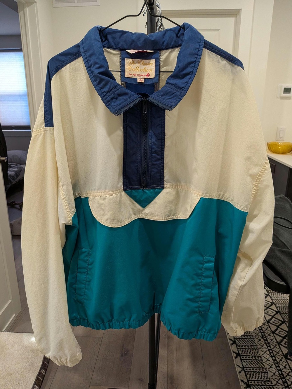Vintage Colorblock Windbreaker Jacket XL | Teal Navy Cream Retro Streetwear